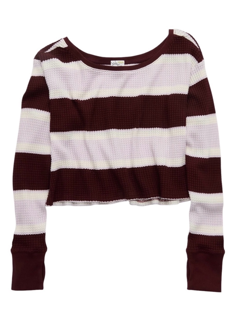 Aerie Wow! Waffle Long Sleeve Off The Shoulder T-Shirt Royal Berry NWOT Large